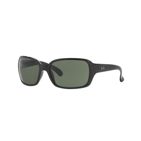 Ray-Ban Square Sunglasses RB4068 in black with green tinted lenses and silver logo detail on temple