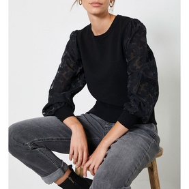 Woven Puff Sleeve Jumper