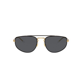 Ray-Ban 0RB3668 Rectangle Sunglasses in black with gold metal aviator-style frame and dark grey lenses