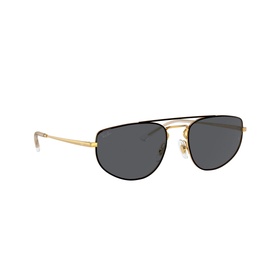 Ray-Ban 0RB3668 Rectangle Sunglasses in black with gold aviator-style metal frame, double bridge, and dark grey lenses
