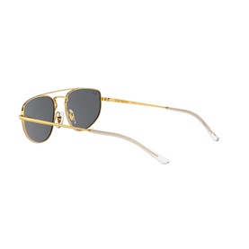 Ray-Ban 0RB3668 Rectangle Sunglasses in black with gold metal frame, dark lenses, and clear temple tips, side view