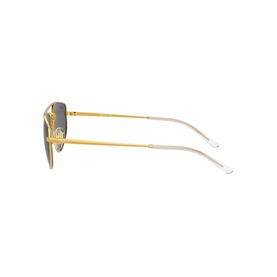 Ray-Ban 0RB3668 Rectangle Sunglasses in black with gold metal frames, shown from the side angle highlighting slim temples