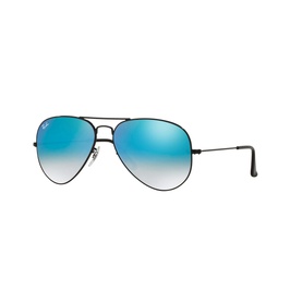 Ray-Ban Aviator Sunglasses RB3025 in black metal frame with blue gradient mirror lenses and double bridge bar