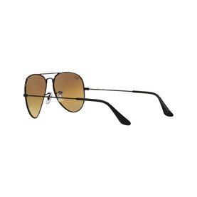 Ray-Ban Aviator Sunglasses RB3025 in black metal frame with brown gradient lenses, shown from rear three-quarter angle