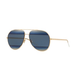 Christian Dior Split1 Pilot Sunglasses in blue with gold metal frame, double bridge, and slim temples