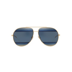 Christian Dior Split1 Pilot Sunglasses in blue with gold-tone metal frame, double bridge, and blue mirrored lenses
