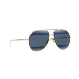 Christian Dior Split1 Pilot Sunglasses in blue with gold metal frame, double bridge, and blue tinted lenses