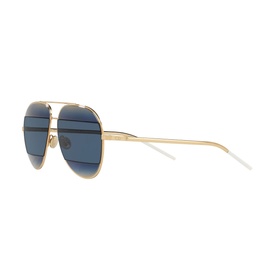 Christian Dior Split1 Pilot Sunglasses in blue with gold metal frame, double bridge, and blue lenses, side view