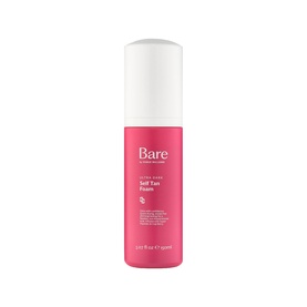 Bare by Vogue Self Tan Foam in Medium, pink pump bottle with white cap, instant self-tanning foam formula