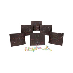Basic Fun Lite Brite Refill Kit with 8 dark templates displayed upright and multicoloured pegs arranged in front