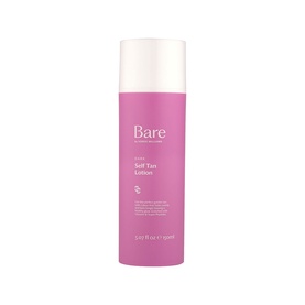 Bare by Vogue Self Tan Lotion in Medium, pink bottle with white pump cap, instant self-tan formula for body