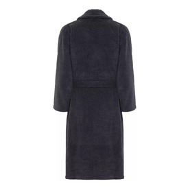 Piubelle Twist Bathrobe in grey, rear view showing belted waist, notched collar and long sleeves