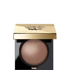 Bobbi Brown Luxe Eye Shadow in Metal Rose, baked formula in black compact with gold lid and logo emblem