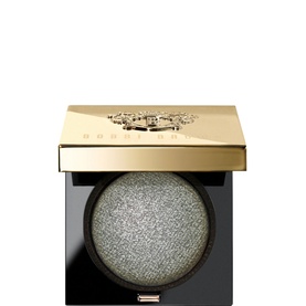 Bobbi Brown Luxe Eye Shadow in Serpentine, compact with shimmering silver-green pressed powder and gold embossed lid