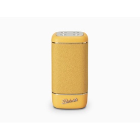 Roberts Beacon 320 Bluetooth Speaker in yellow, compact upright design with fabric grille and silver control buttons on top