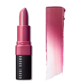 Bobbi Brown Crushed Lip Color in Cali Rose, pink bullet lipstick shown with a sheer-to-pigmented swatch behind it