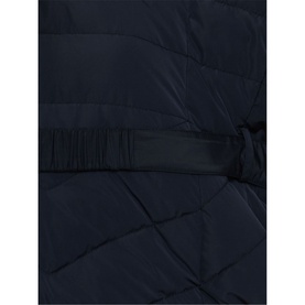 Phase Eight Bobbie Short Puffer Coat in blue, close-up of quilted fabric and tie belt detail