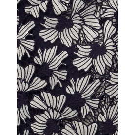 Phase Eight Caitlyn Guipre Lace Dress in blue, close-up of floral guipure lace detailing with ivory daisy pattern on navy ground