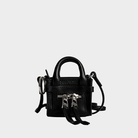 Zadig Smooth Leather Candide Grigri Mini Bag in black with silver-tone zip detail, mini top handles, and adjustable crossbody strap