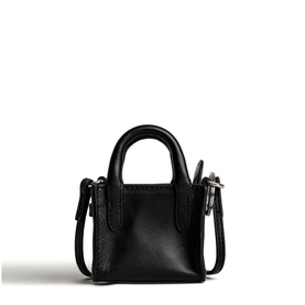 Zadig Smooth Leather Candide Grigri Mini Bag in black with silver hardware, detachable crossbody strap, top handles, and boxy silhouette