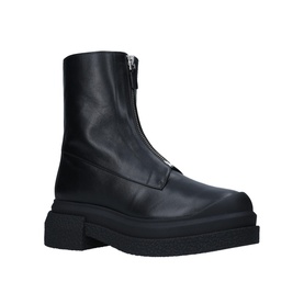Stuart Weitzman Charli Zip Sportlift Bootie in black calf leather with front zip, chunky platform sole, and round toe