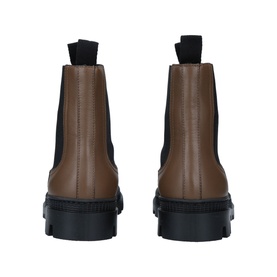 Loewe Chelsea Leather Boots in tan brown leather with black elastic side panels and chunky black lug sole, rear view
