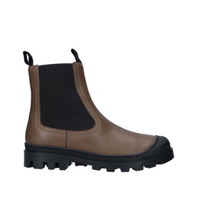 Loewe Chelsea Leather Boots in tan leather with black elastic gusset, toe cap, and chunky black lug sole, side profile view