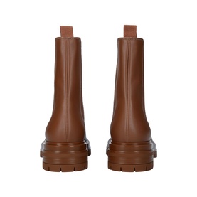 Gianvito Rossi Chester Boots 20 in brown leather, rear view showing pull tab, elastic side panels and chunky brown sole