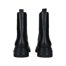 Gianvito Rossi Chester 20 Boots in black leather, rear view, elasticated ankle panels and chunky black lug sole