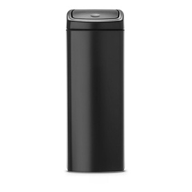Brabantia Touch Rectangular Bin in black, tall cylindrical design with push-top lid and matte finish