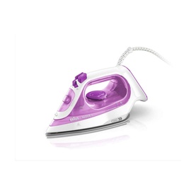 Braun TexStyle 3 Steam Iron in purple and white with steam vents and coiled cord visible