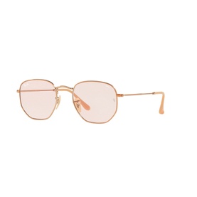 Ray-Ban Hexagonal Square Sunglasses in brown with rose-tinted lenses, gold-tone metal frame and slim temples