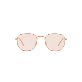 Ray-Ban Hexagonal Square Sunglasses in brown with rose-tinted lenses and slim metal frame, front view