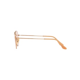 Ray-Ban Hexagonal Square Sunglasses in brown, side profile view showing gold metal frame and slim temples with translucent tips