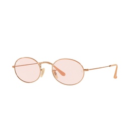 Ray-Ban Oval Sunglasses in brown with rose-gold metal frame, slim temples, and oval pink-tinted lenses