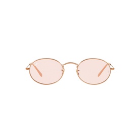 Ray-Ban Oval Sunglasses in brown, rose gold-tone metal frame with oval pink-tinted lenses, front-facing view