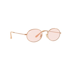 Ray-Ban Oval Sunglasses in brown, rose gold metal frame with slim temples and oval pink-tinted lenses