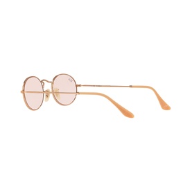 Ray-Ban Oval Sunglasses in brown with rose-tinted round lenses and gold-tone metal frame, shown at angle