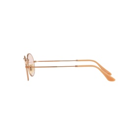 Ray-Ban Oval Sunglasses in brown, rose gold metal frame with slim temples and round tinted lenses, side profile view