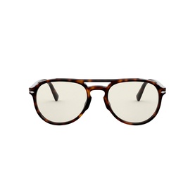 Persol 0PO3235S Pilot Sunglasses in brown tortoiseshell acetate with double bridge and light tinted lenses, front view