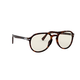 Persol 0PO3235S Pilot Sunglasses in brown tortoiseshell acetate with silver hardware and light-tinted lenses, angled view