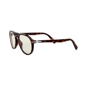 Persol 0PO3235S Pilot Sunglasses in brown tortoiseshell acetate with clear lenses and silver metal bridge detail