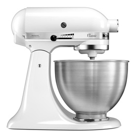 KitchenAid Classic Stand Mixer 4.3L in white with stainless steel mixing bowl, tilt-head design on white background