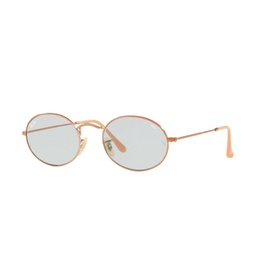 Ray-Ban Oval Sunglasses in brown, rose gold metal frame with slim temples and light blue-tinted lenses