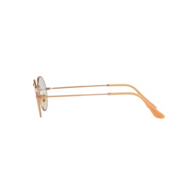 Ray-Ban Oval Sunglasses in brown, rose gold metal frame shown from side angle, slim temples with orange tips