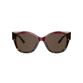 Prada 0PR 02WS Pillow Sunglasses in brown tortoiseshell and burgundy acetate frames with gold temple detail and brown lenses