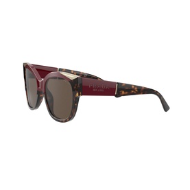 Prada 0PR 02WS Pillow Sunglasses in brown tortoiseshell with burgundy acetate temples and gold-tone bridge detail
