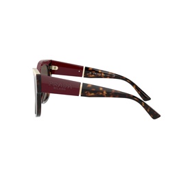 Prada 0PR 02WS Pillow Sunglasses in brown tortoiseshell with burgundy acetate temples and gold-tone detailing, side profile view