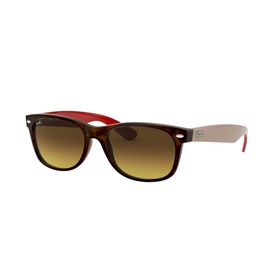 Ray-Ban Wayfarer Sunglasses RB2132 in brown tortoiseshell with red and beige temples and gradient brown lenses