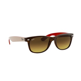 Ray-Ban Wayfarer Sunglasses RB2132 in brown with red and beige two-tone frame and gradient brown lenses